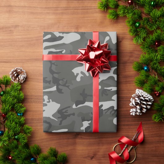 グレー迷彩パターン、軍隊パターン、陸軍 ラッピングペーパー (クリスマスギフト)