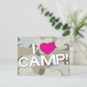 グレー迷彩柄私はキャンプが大好き！ポストカード ポストカード (スタンド正面)