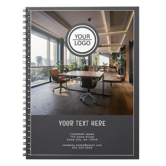 グレー追加ロゴカスタム文字会社写真 ノートブック (正面)