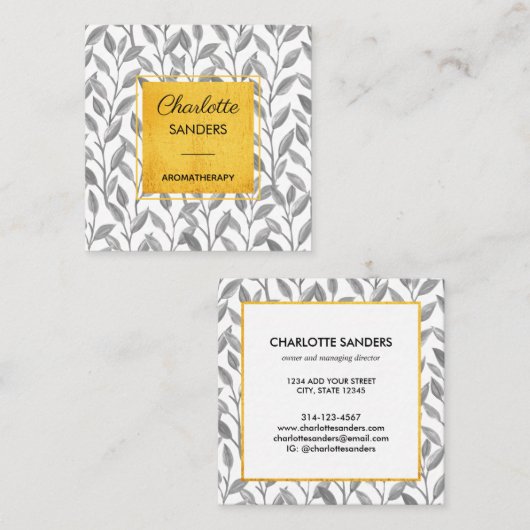 グレー金ゴールドかわいらしフローラ四角名刺 スクエア名刺 (正面/裏面)