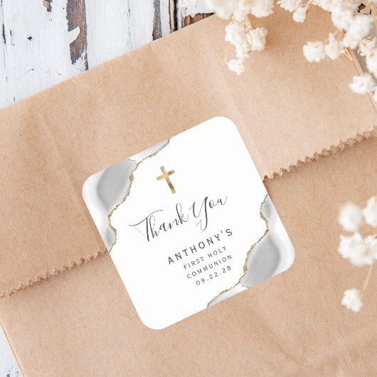 グレー金ゴールドアゲート最初の聖餐会ありがとう スクエアシール