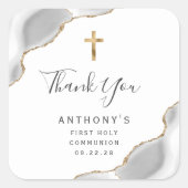 グレー金ゴールドアゲート最初の聖餐会ありがとう スクエアシール (正面)