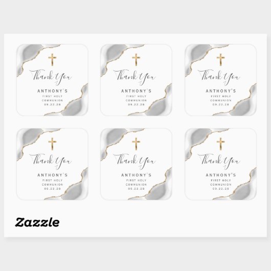 グレー金ゴールドアゲート最初の聖餐会ありがとう スクエアシール (シート)