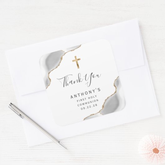 グレー金ゴールドアゲート最初の聖餐会ありがとう スクエアシール (封筒)