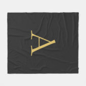 グレー金ゴールドカラーモノグラムプロフェッショナル フリースブランケット (正面(横))