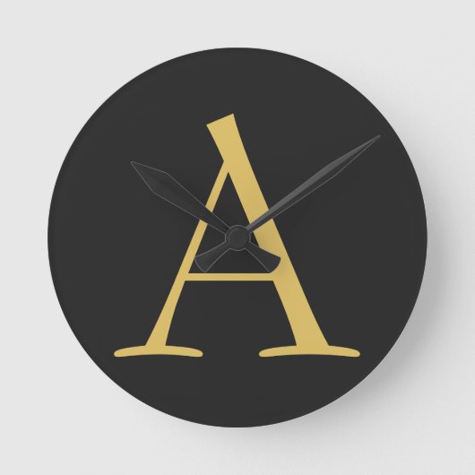 グレー金ゴールドカラーモノグラムプロフェッショナル ラウンド壁時計 (正面)