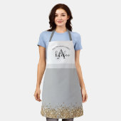 グレー金ゴールドグリッターカスタムモノグラム名 エプロン (着用した状態)