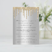 グレー金ゴールドグリッタードリップ誕生日ブライダルシャワー 招待状 (スタンド正面)