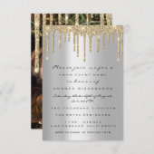 グレー金ゴールドグリッタードリップ誕生日ブライダルシャワー 招待状 (正面/裏面)