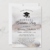 グレー金ゴールドグリッターフォトバーチャル卒業パーティー 招待状 (裏面)