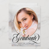 グレー金ゴールドグリッターフォトバーチャル卒業パーティー 招待状 (正面/裏面)