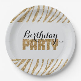 グレー金ゴールドゼブラプリントフェイクグリッター誕生日 ペーパープレート