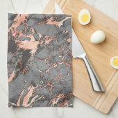 グレー金ゴールドバラマーブルモダンデザイン キッチンタオル (四つ折り)