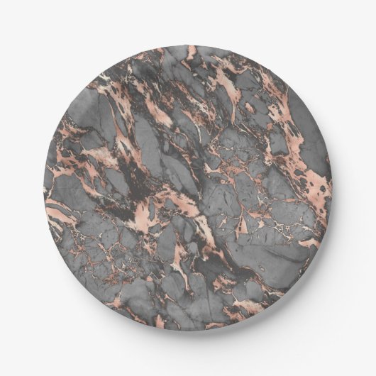 グレー金ゴールドバラマーブルモダンデザイン ペーパープレート (正面)