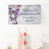 グレー金ゴールドパープルバタフライエレガントブライダルシャワー 横断幕 (インサイチュ)