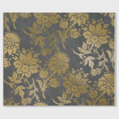 グレー金ゴールドビッグ花コテージダマスクグラファイト ラッピングペーパー (フラット)