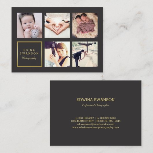 グレー金ゴールドフォトコラージュ写真家 名刺 (正面/裏面)