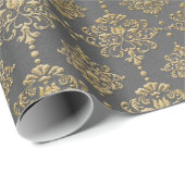 グレー金ゴールドフローラグレンギーコテージダマスクセピア王室の ラッピングペーパー (ロールコーナー)