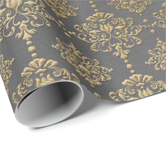 グレー金ゴールドフローラグレンギーコテージダマスクセピア王室の ラッピングペーパー (ロールコーナー)