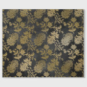 グレー金ゴールドフローラブラックコテージダマスクグラファイト ラッピングペーパー (フラット)
