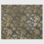 グレー金ゴールドフローラリラスコテージダマスクグラファイト ラッピングペーパー (フラット)