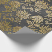 グレー金ゴールドフローラ王室のコテージダマスクグラファイト ラッピングペーパー (角)
