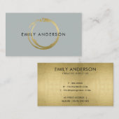 グレー金ゴールドブラシストローク染色丸印ロゴ 名刺 (正面/裏面)