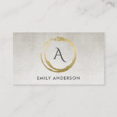 グレー金ゴールドブラシストローク汚れ円ロゴモノグラム 名刺 (正面)