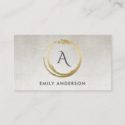グレー金ゴールドブラシストローク汚れ円ロゴモノグラム 名刺 (正面)