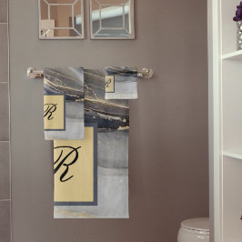 グレー金ゴールドブラック大理石モノグラエレガントム バスタオルセット