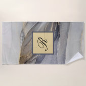 グレー金ゴールドブラック大理石モノグラエレガントム ビーチタオル (正面)