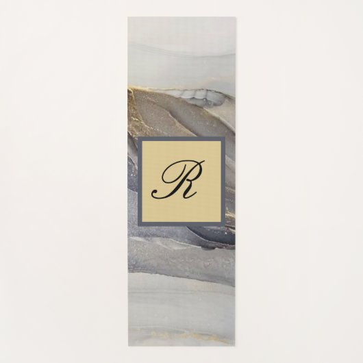 グレー金ゴールドブラック大理石モノグラエレガントム ヨガマット (正面)