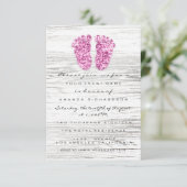 グレー金ゴールドベビーシャワー足ウッドガール素朴ピンク 招待状 (スタンド正面)