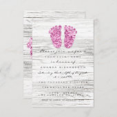 グレー金ゴールドベビーシャワー足ウッドガール素朴ピンク 招待状 (正面/裏面)