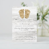 グレー金ゴールドベビーシャワー足ウッドガール素朴ボーイ 招待状 (スタンド正面)