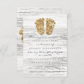 グレー金ゴールドベビーシャワー足ウッドガール素朴ボーイ 招待状 (正面/裏面)