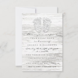 グレー金ゴールドベビーシャワー足ウッドホワイトガールボーイ 招待状