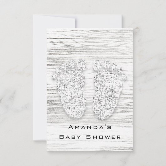 グレー金ゴールドベビーシャワー足ウッドホワイトガールボーイ 招待状 (裏面)