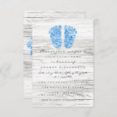 グレー金ゴールドベビーシャワー足ウッドボーイ素朴ブルー 招待状 (正面/裏面)