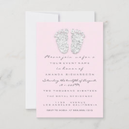 グレー金ゴールドベビーシャワー足足シルバーガールピンク 招待状