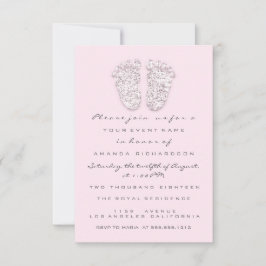 グレー金ゴールドベビーシャワー足足ホワイトガールピンク 招待状