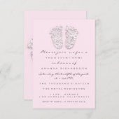 グレー金ゴールドベビーシャワー足足ホワイトガールピンク 招待状 (正面/裏面)