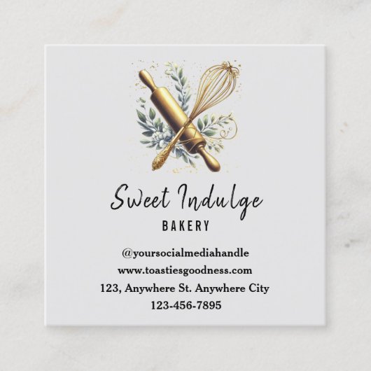 グレー金ゴールドベーキング具方形ベーカリー スクエア名刺 (正面)