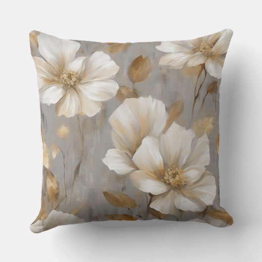 グレー金ゴールドホワイトフローラホームデコール クッション (裏面)