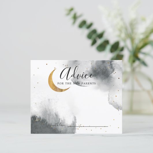 グレー金ゴールドムーンスターズベビーシャワーアドバイスカード (スタンド正面)