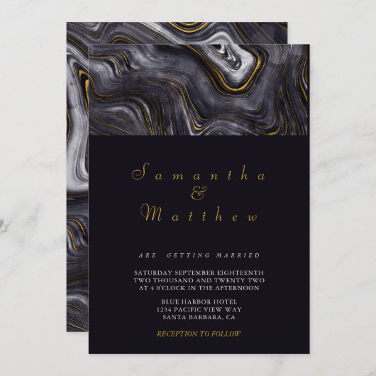 グレー金ゴールドモダンエーゲートエレガントウェディング 招待状 (正面/裏面)