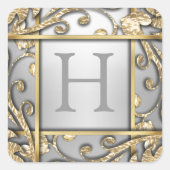 グレー金ゴールド格子モノグラム封筒用シール スクエアシール (正面)