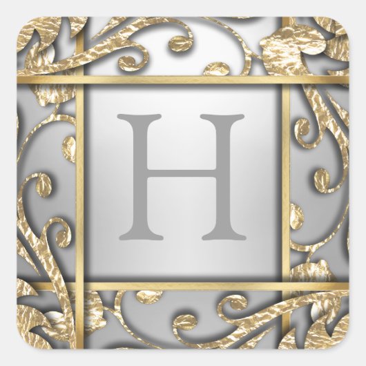 グレー金ゴールド格子モノグラム封筒用シール スクエアシール (正面)