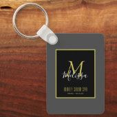 グレー金ゴールド美しいサロンスパモノグラム キーホルダー (正面)