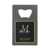 グレー金ゴールド美しいサロンスパモノグラム クレジットカード栓抜き (裏面)